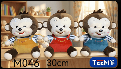 PELUCHE MONO 30 CM , PRECIO PUBLICADO ES AL POR MAYOR Y DEBEN SER 3 UNIDADES DEL MISMO  (M046)