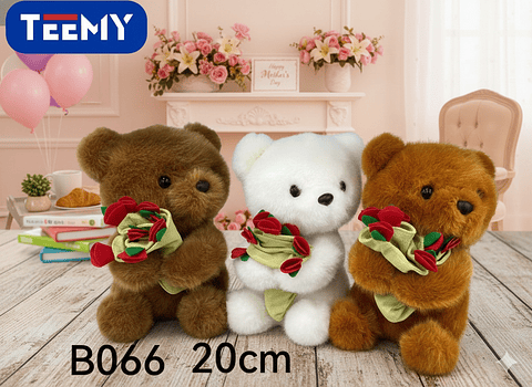 PELUCHE OSO 20 CM  AMOR, PRECIO PUBLICADO ES AL POR MAYOR Y DEBEN SER 3 UNIDADES DEL MISMO  (B066)