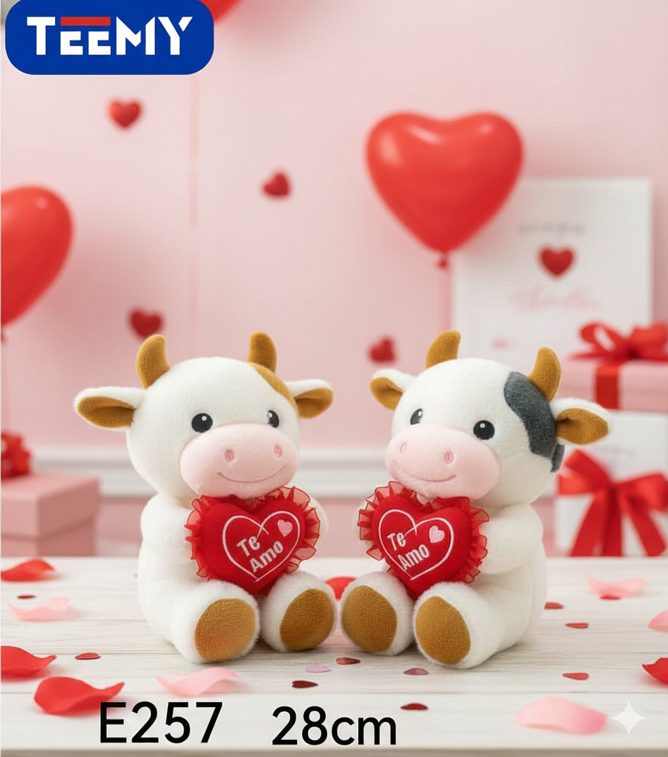 PELUCHE VACA AMOR 28 CM, PRECIO PUBLICADO ES AL POR MAYOR Y DEBEN SER 3 UNIDADES DEL MISMO  (E257) 1