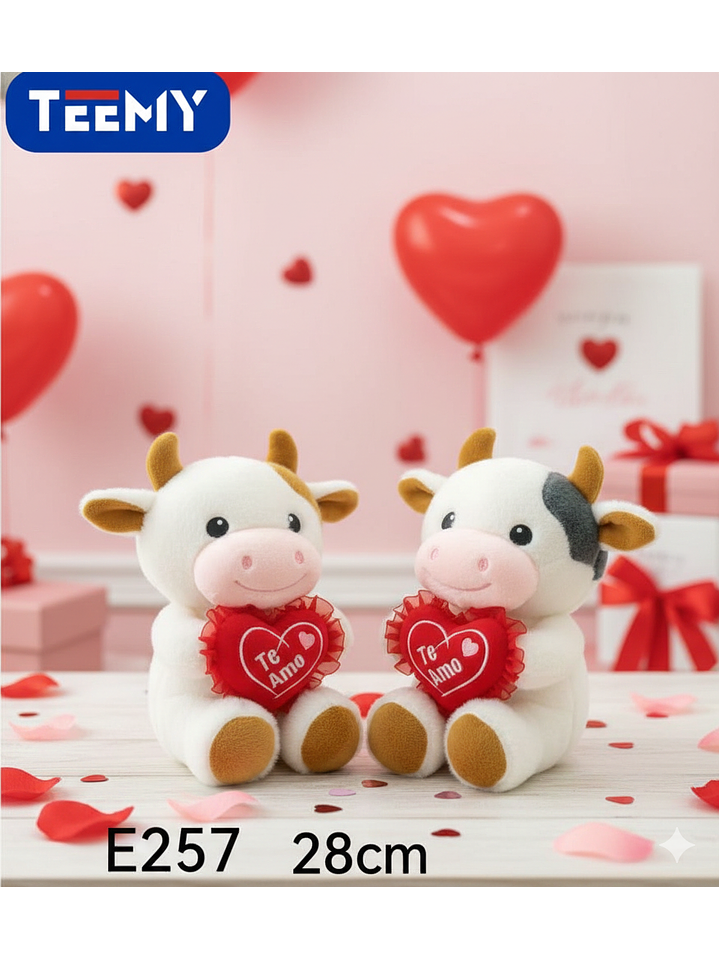 PELUCHE VACA AMOR 28 CM, PRECIO PUBLICADO ES AL POR MAYOR Y DEBEN SER 3 UNIDADES DEL MISMO  2