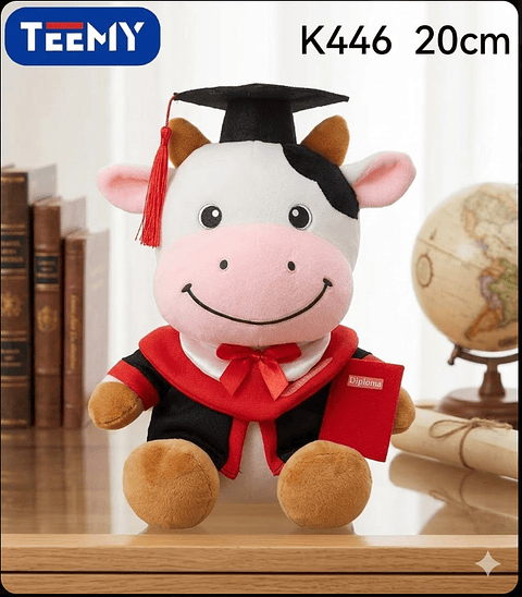 PELUCHE VACA 20 GRADUACION (LICENCIATURA) CM, PRECIO PUBLICADO ES AL POR MAYOR Y DEBEN SER 3 UNIDADES DEL MISMO 