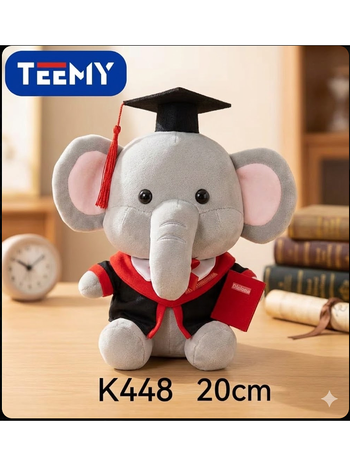 PELUCHE ELEFANTE 20 CM GRADUACION (LICENCIATURA) , PRECIO PUBLICADO ES AL POR MAYOR Y DEBEN SER 3 UNIDADES DEL MISMO  1