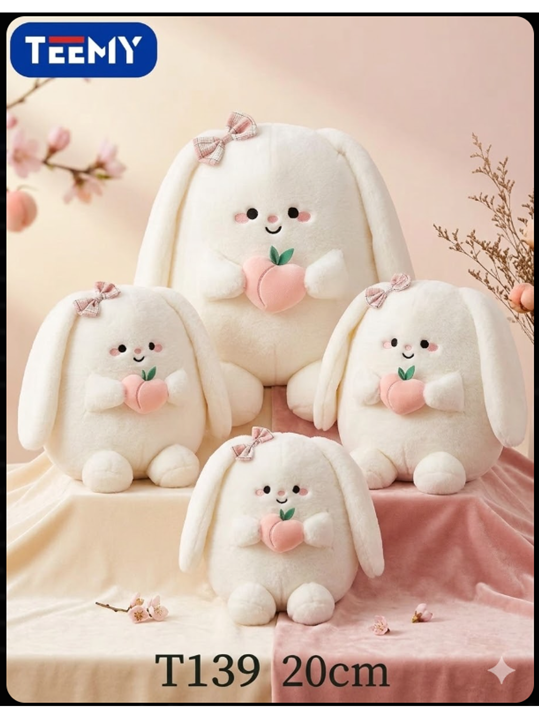 PELUCHE CONEJO CON FRESA 20 CM , PRECIO PUBLICADO ES AL POR MAYOR Y DEBEN SER 3 UNIDADES DEL MISMO  1