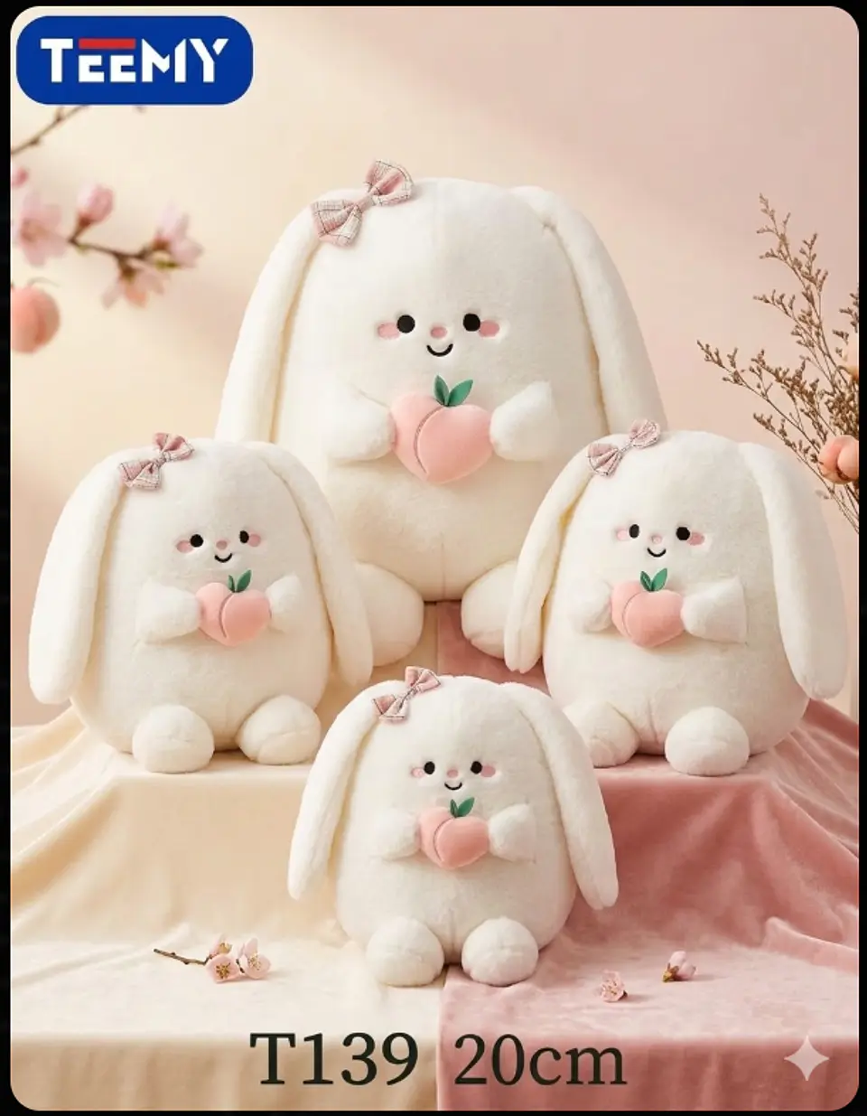 PELUCHE CONEJO CON FRESA 20 CM , 3 DEL MISMO POR MAYOR  (T139) 1