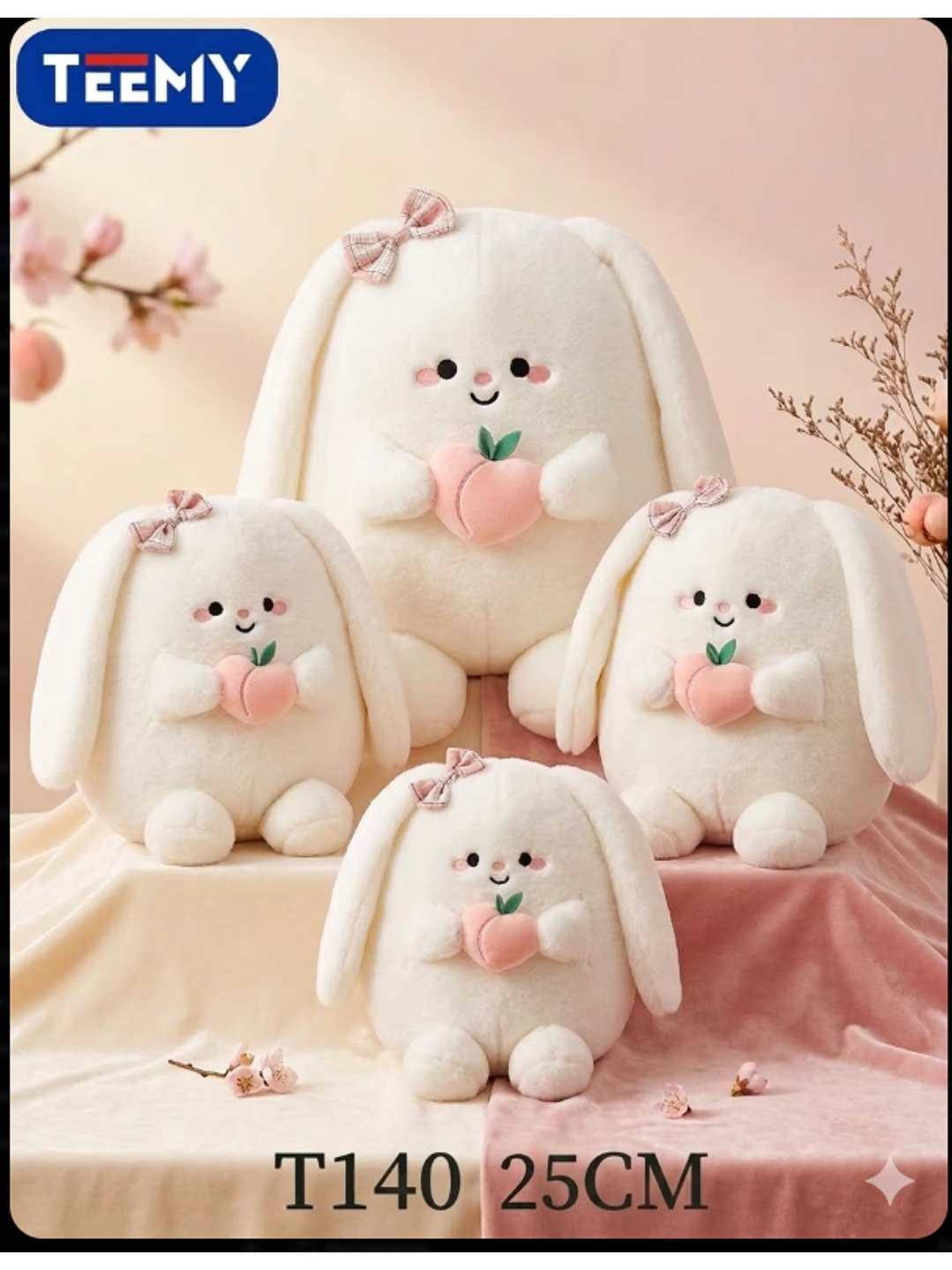 PELUCHE CONEJO CON FRESA  25 CM , PRECIO PUBLICADO ES AL POR MAYOR Y DEBEN SER 3 UNIDADES DEL MISMO  1