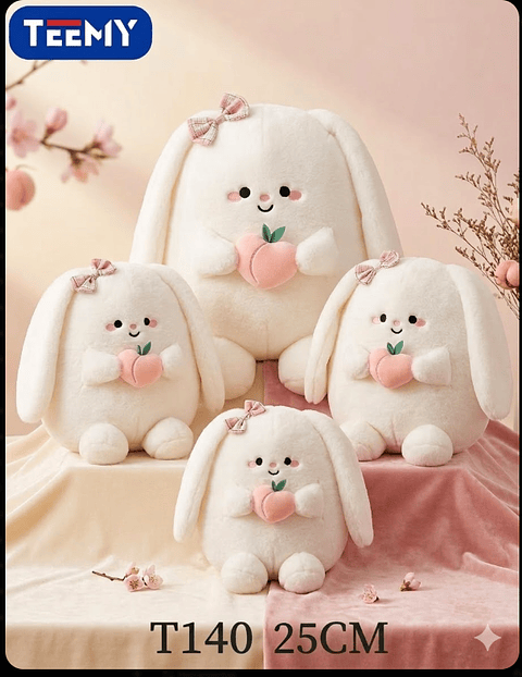 PELUCHE CONEJO CON FRESA  25 CM , PRECIO PUBLICADO ES AL POR MAYOR Y DEBEN SER 3 UNIDADES DEL MISMO 