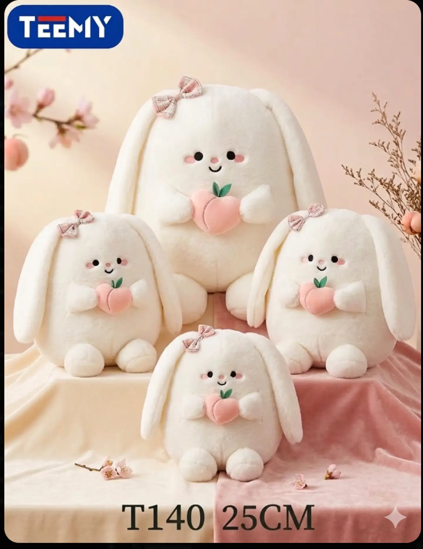 PELUCHE CONEJO CON FRESA  25 CM , 3 DEL MISMO POR MAYOR  (T140) 1