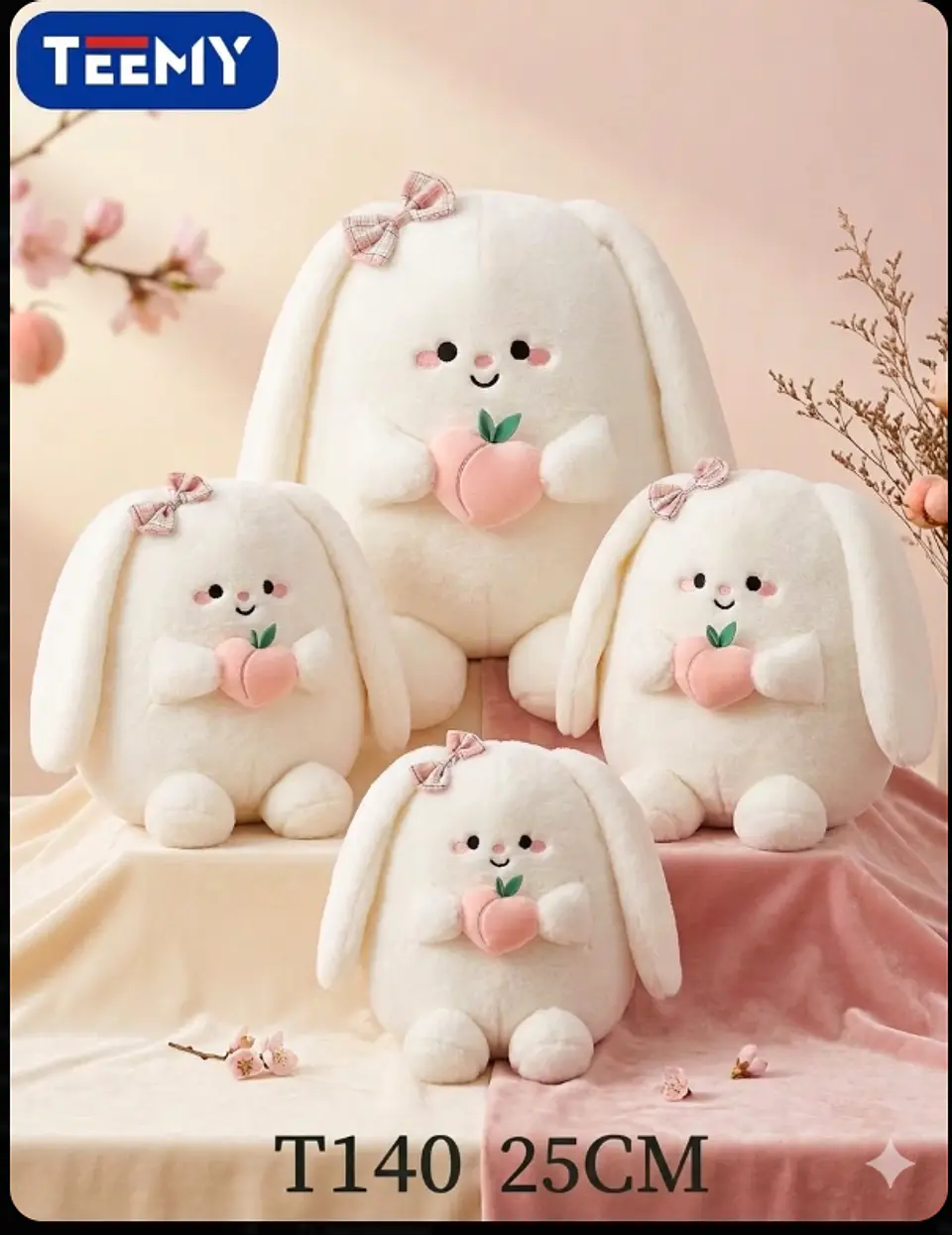 PELUCHE CONEJO CON FRESA  25 CM , 3 DEL MISMO POR MAYOR  (T140) 1