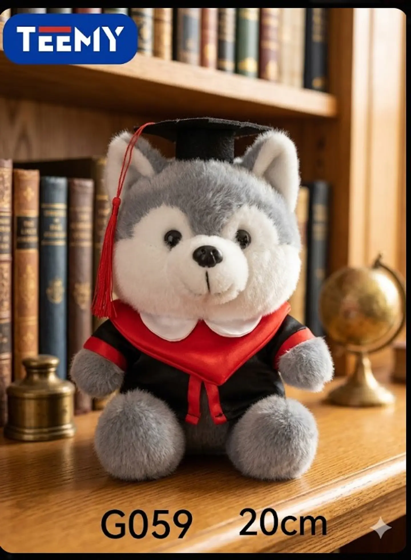 PELUCHE LOBO GRADUACION 20 CM ( LICENCIATURA), 3 DEL MISMO POR MAYOR (G059) 1