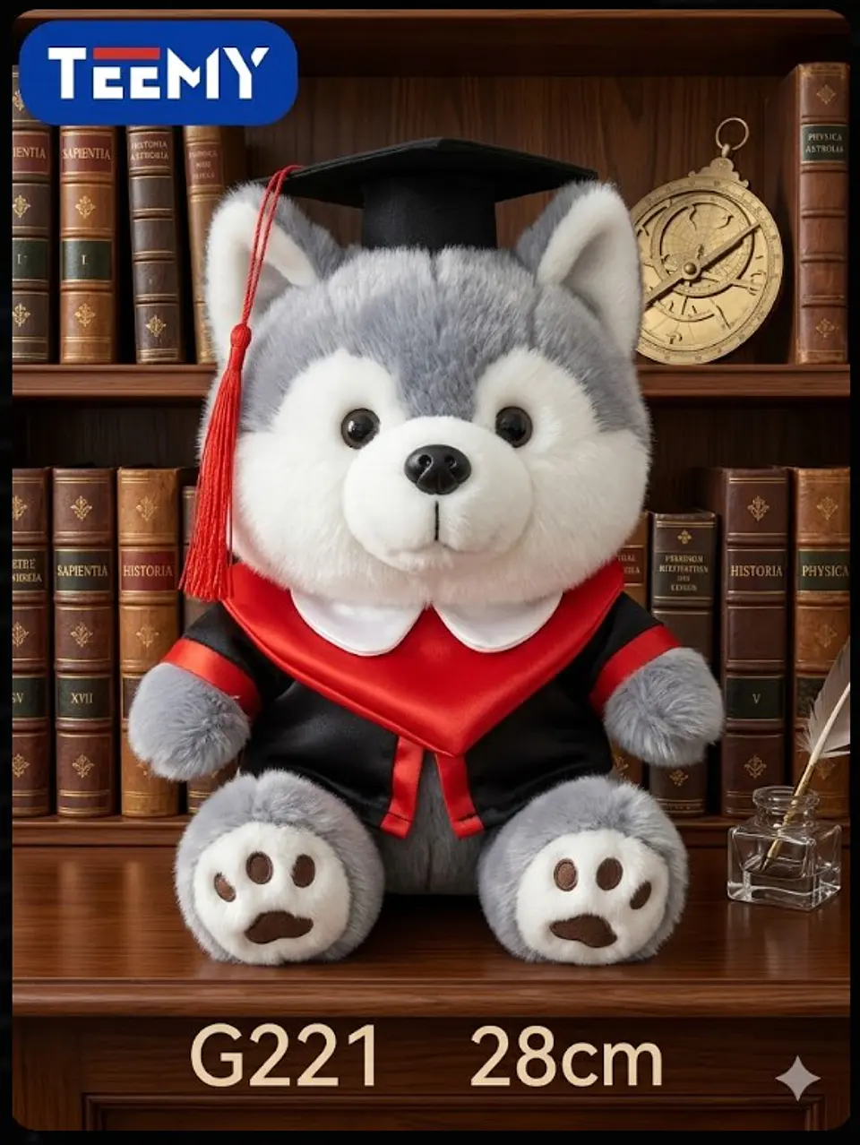 PELUCHE LOBO GRADUACION 28 CM ( LICENCIATURA), 3 DEL MISMO POR MAYOR (G221) 1