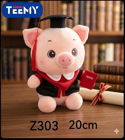 PELUCHE CHANCHO 20 CM GRADUACION  (LICENCIATURA), 3 DEL MISMO POR MAYOR (Z303)