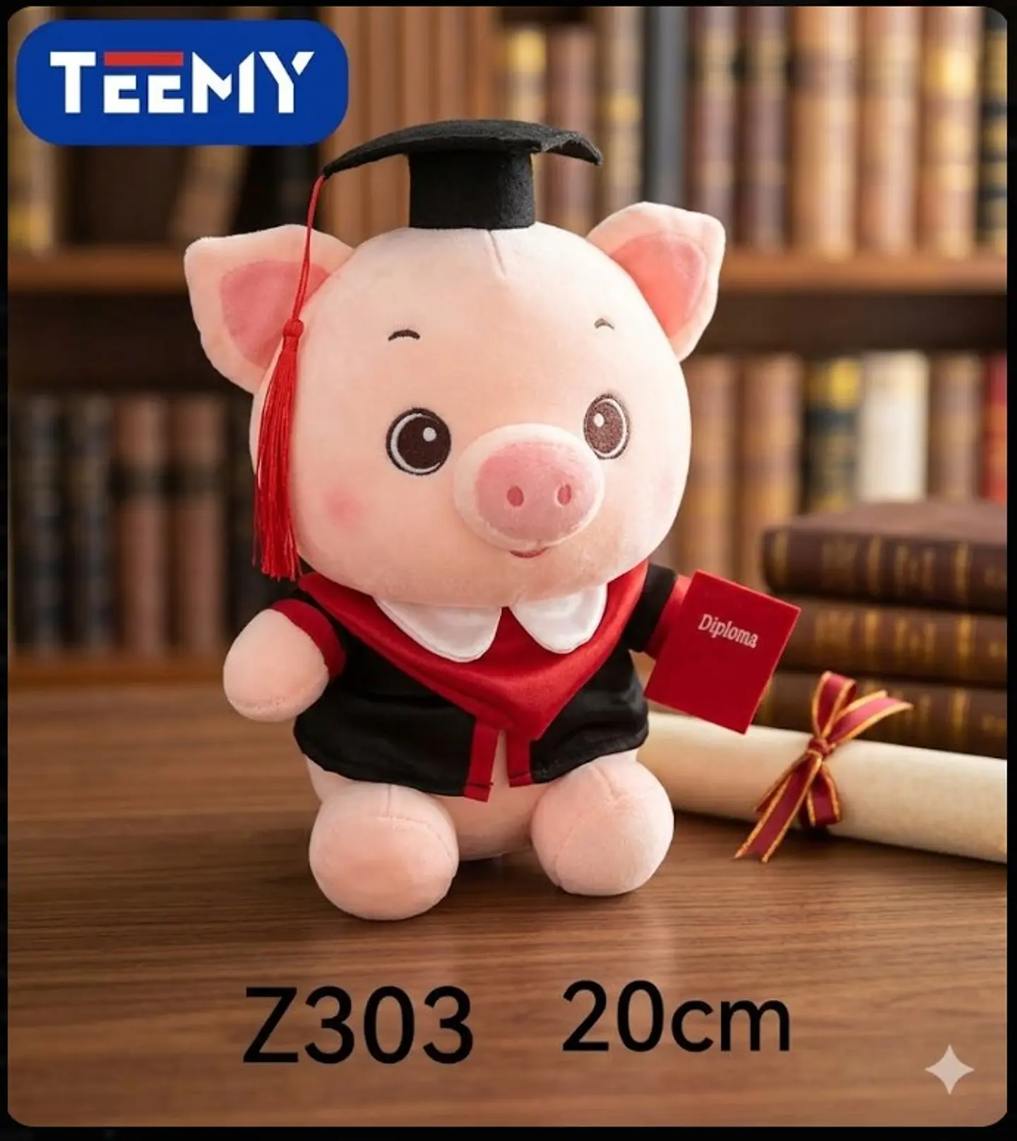 PELUCHE CHANCHO 20 CM GRADUACION  (LICENCIATURA), 3 DEL MISMO POR MAYOR (Z303) 1