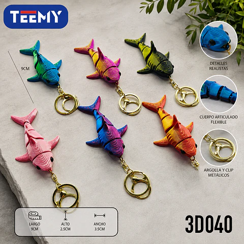 LLAVERO ARTICULADO 3D TIBURON PAQUETE 12 PIEZAS (3D040)