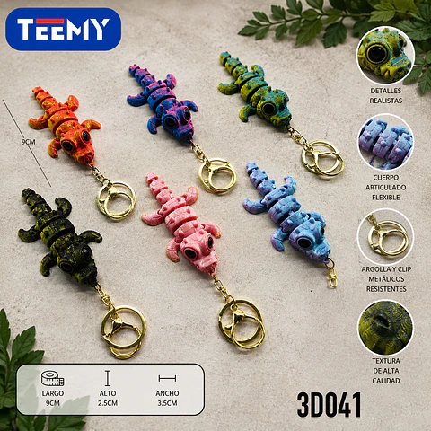 LLAVERO ARTICULADO 3D COCODRILO PAQUETE 12 PIEZAS (3D041)