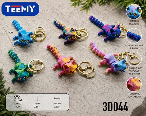 LLAVERO ARTICULADO 3D GATO PAQUETE 12 PIEZAS (3D044)