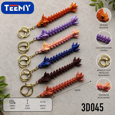 LLAVERO ARTICULADO 3D DRAGON PAQUETE 12 PIEZAS (3D045)