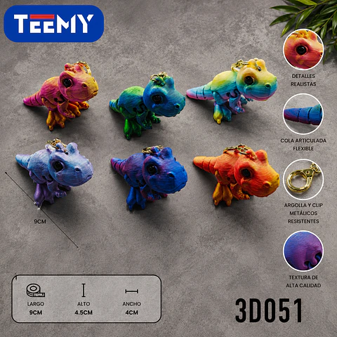 LLAVERO ARTICULADO 3D DINOSAURIO T-REX PAQUETE 12 PIEZAS (3D051)
