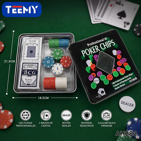 POKER 100 FICHAS CON CARTAS, 3 DEL MISMO POR MAYOR  (AH282)