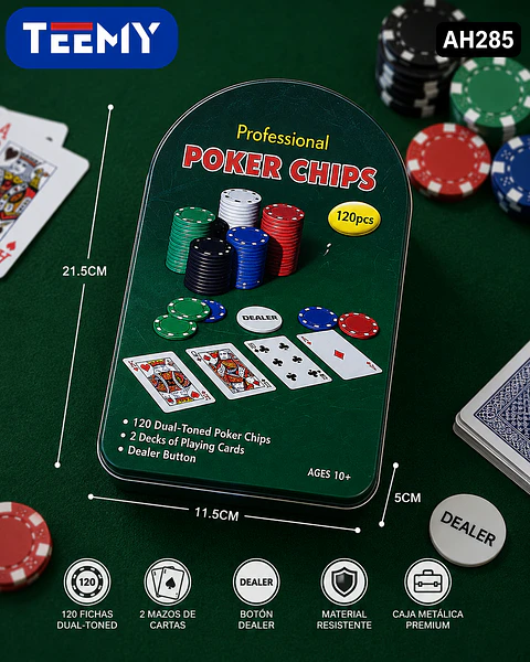 POKER 120 FICHAS CON CARTAS, 3 DEL MISMO POR MAYOR  (AH285)