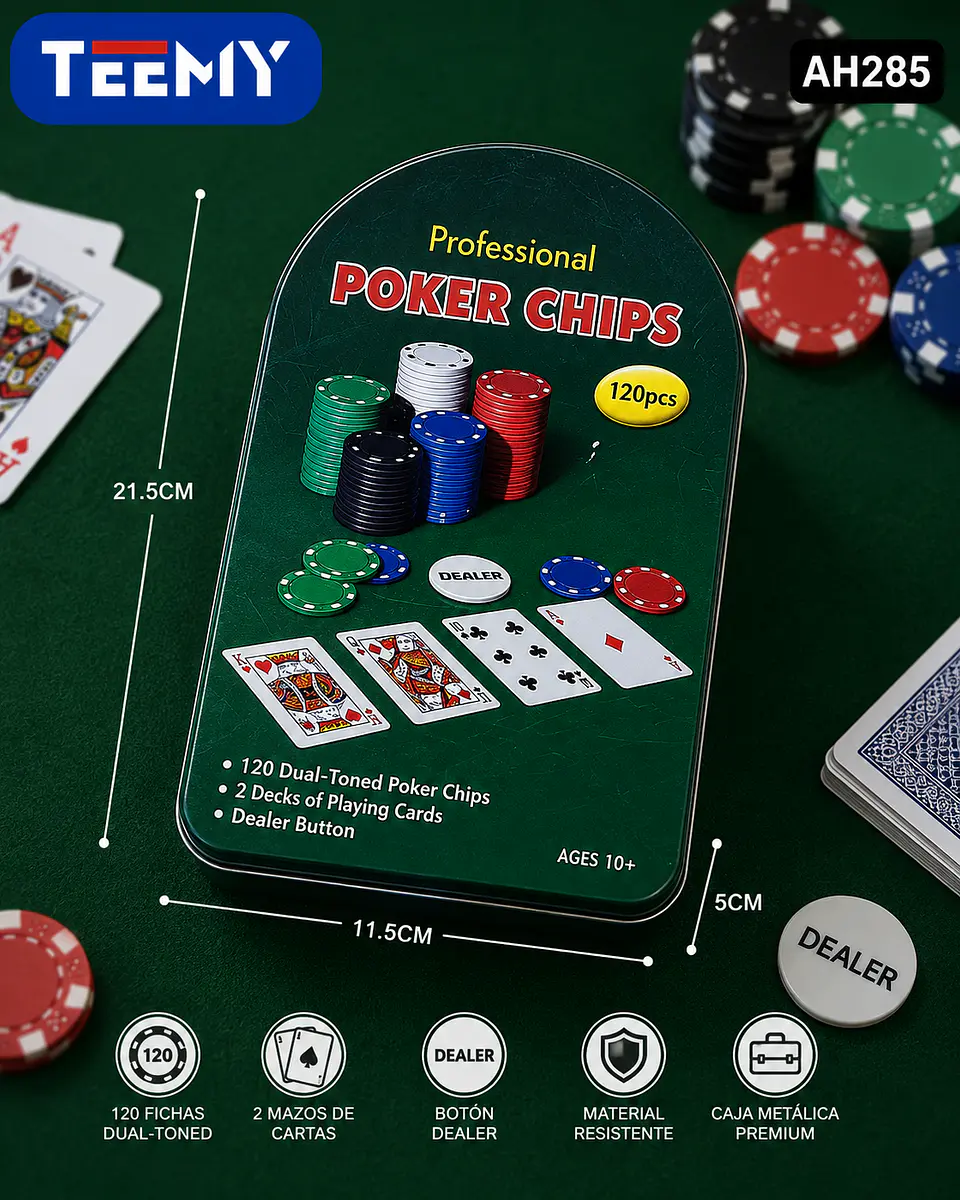 POKER 120 FICHAS CON CARTAS, 3 DEL MISMO POR MAYOR  (AH285) 1