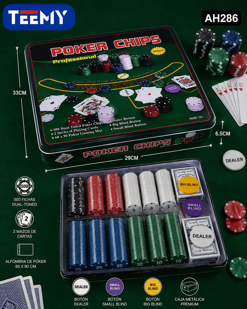 SET POKER 500 FICHAS CON CARTAS Y MANTEL, 3 DEL MISMO POR MAYOR  (AH286) 1