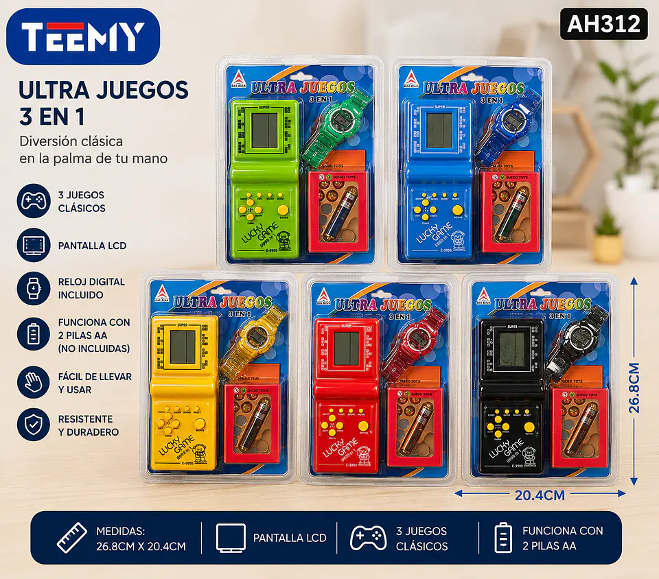 CONSOLA RETRO CON RELOJ Y LASER, 3 DEL MISMO POR MAYOR (AH312) 1