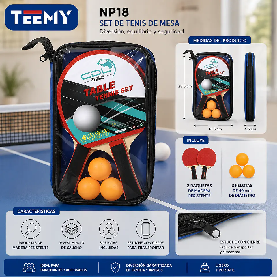 RAQUETA DE PING PONG CON PELOTA, 3 DEL MISMO POR MAYOR  (NP18) 1