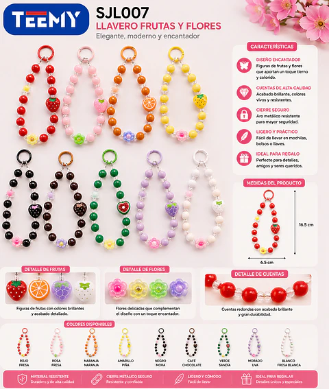 LLAVERO FRUTAS Y FLORES PAQUETE 12 PIEZAS  (SJL007)