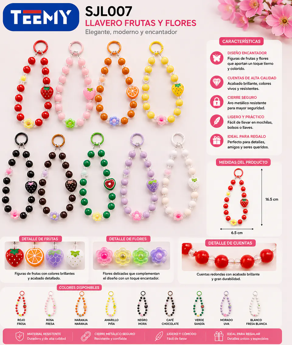 LLAVERO FRUTAS Y FLORES PAQUETE 12 PIEZAS  (SJL007) 1