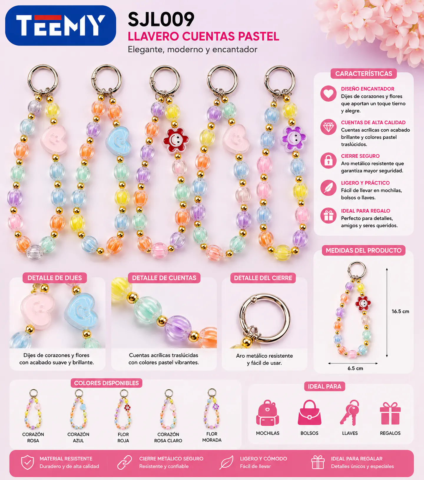 LLAVERO CUENTAS PASTEL PAQUETE 12 PIEZAS  (SJL009) 1