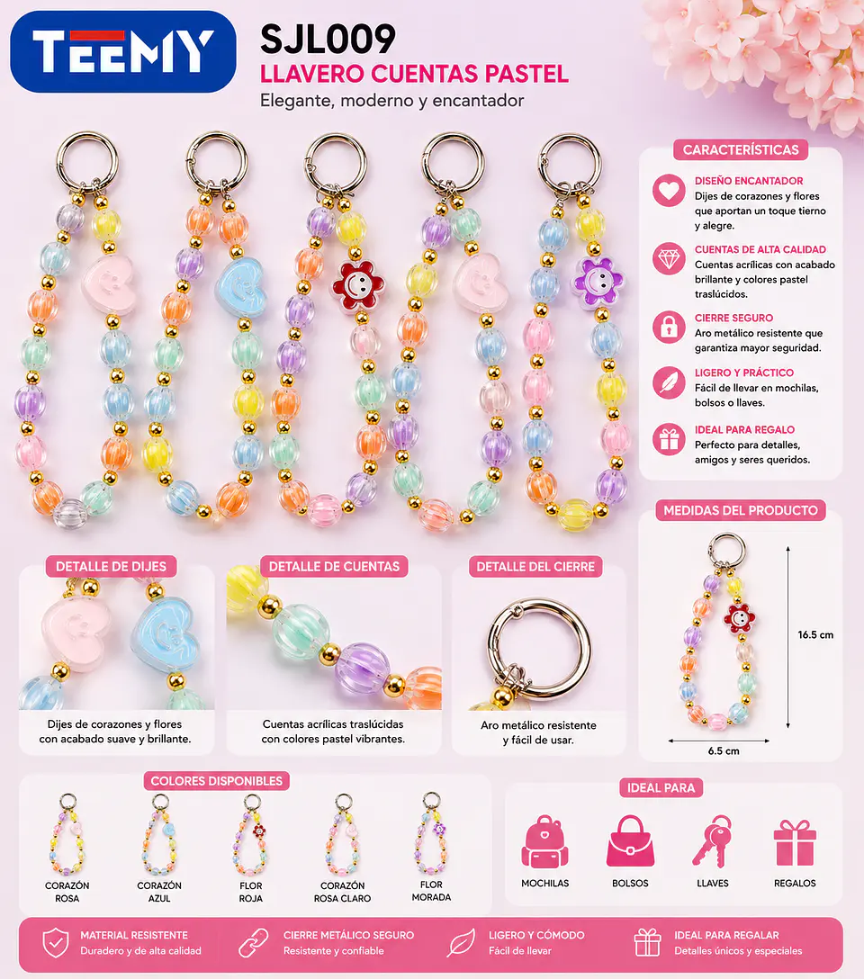 LLAVERO CUENTAS PASTEL PAQUETE 12 PIEZAS  (SJL009) 1