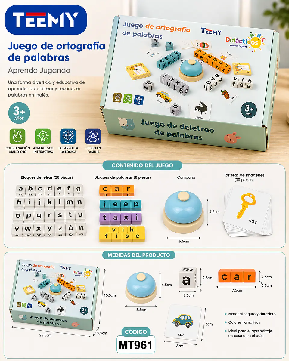 JUEGO DIDACTICO PALABRAS MONTESSORI, 3 DEL MISMO POR MAYOR  (MT961) 1