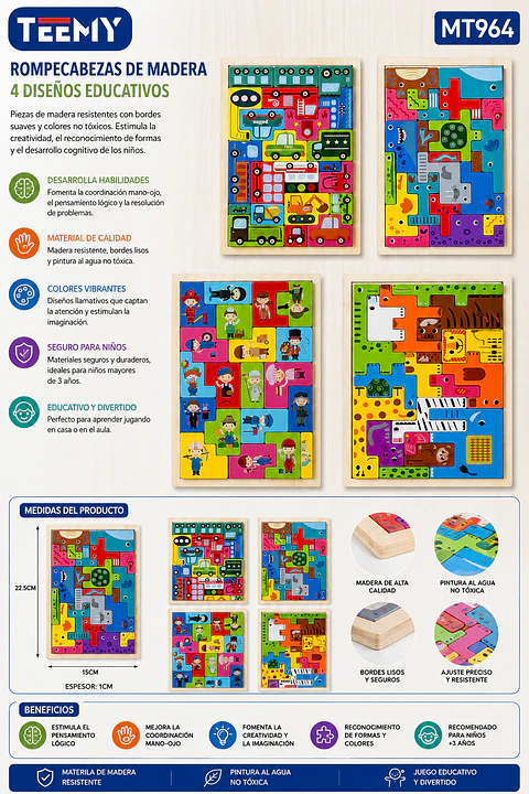 PUZZLE MADERA, 3 DEL MISMO POR MAYOR (MT964)