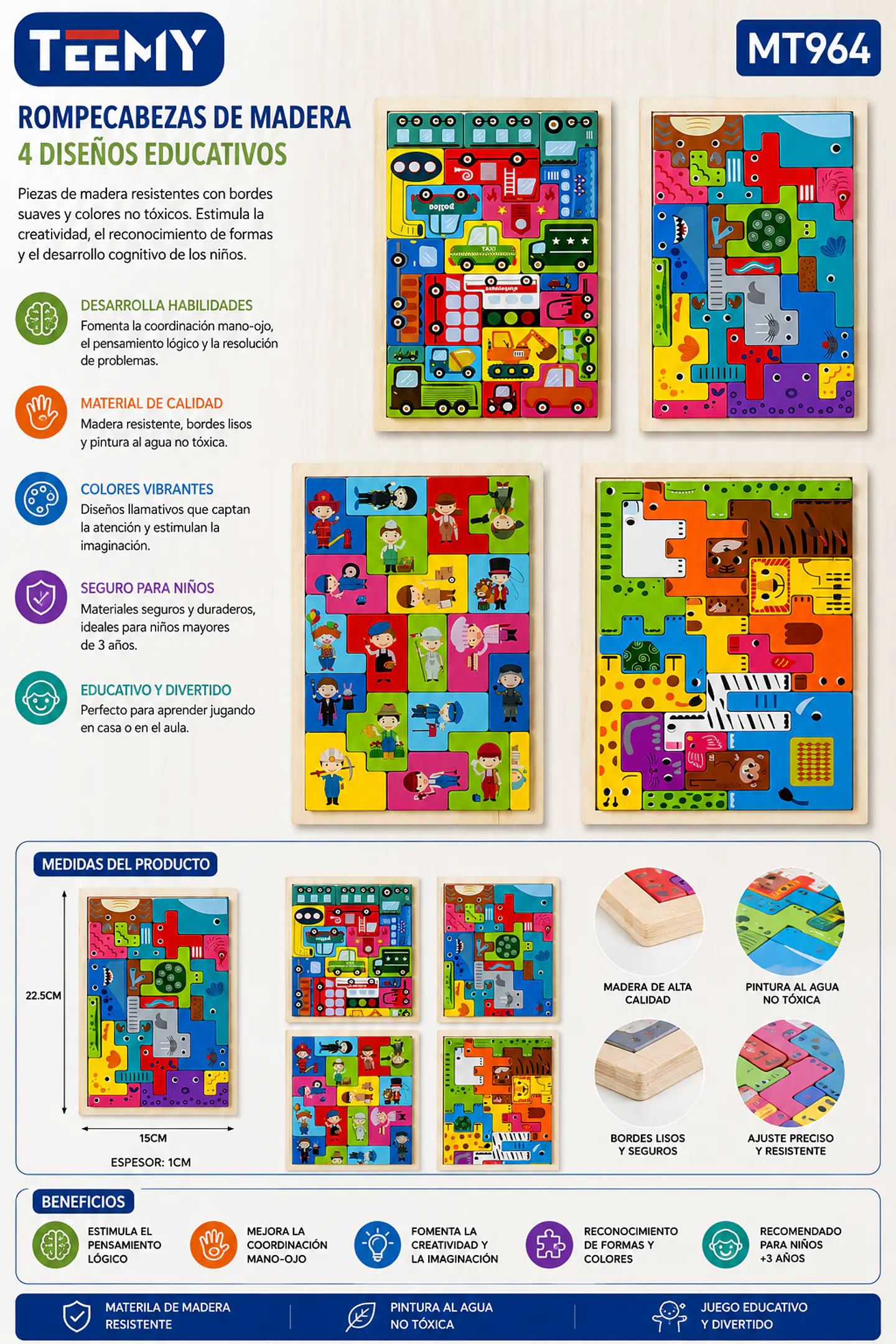 PUZZLE MADERA, 3 DEL MISMO POR MAYOR (MT964) 1