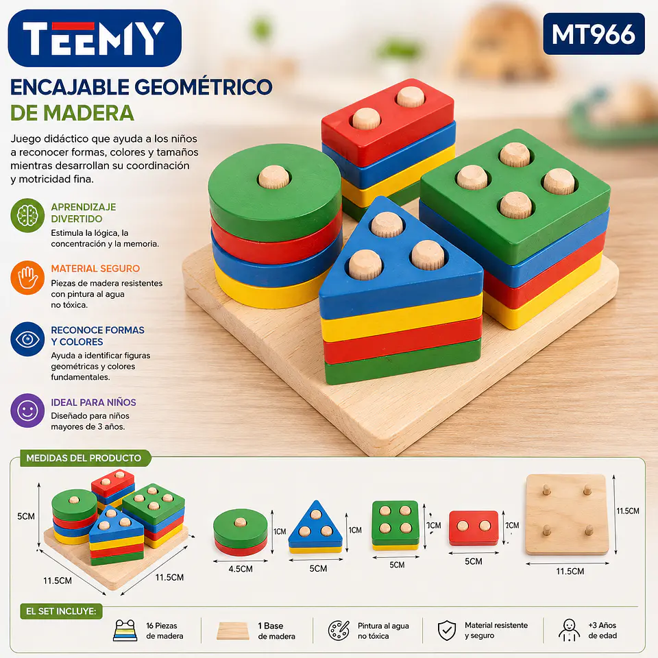 JUEGO DE ENCAJE GEOMETRICO MADERA, 3 DEL MISMO POR MAYOR (MT966) 1
