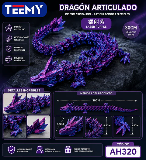 FIGURA DRAGON 3D ARTICULADO PAQUETE 12 PIEZAS (AH320)