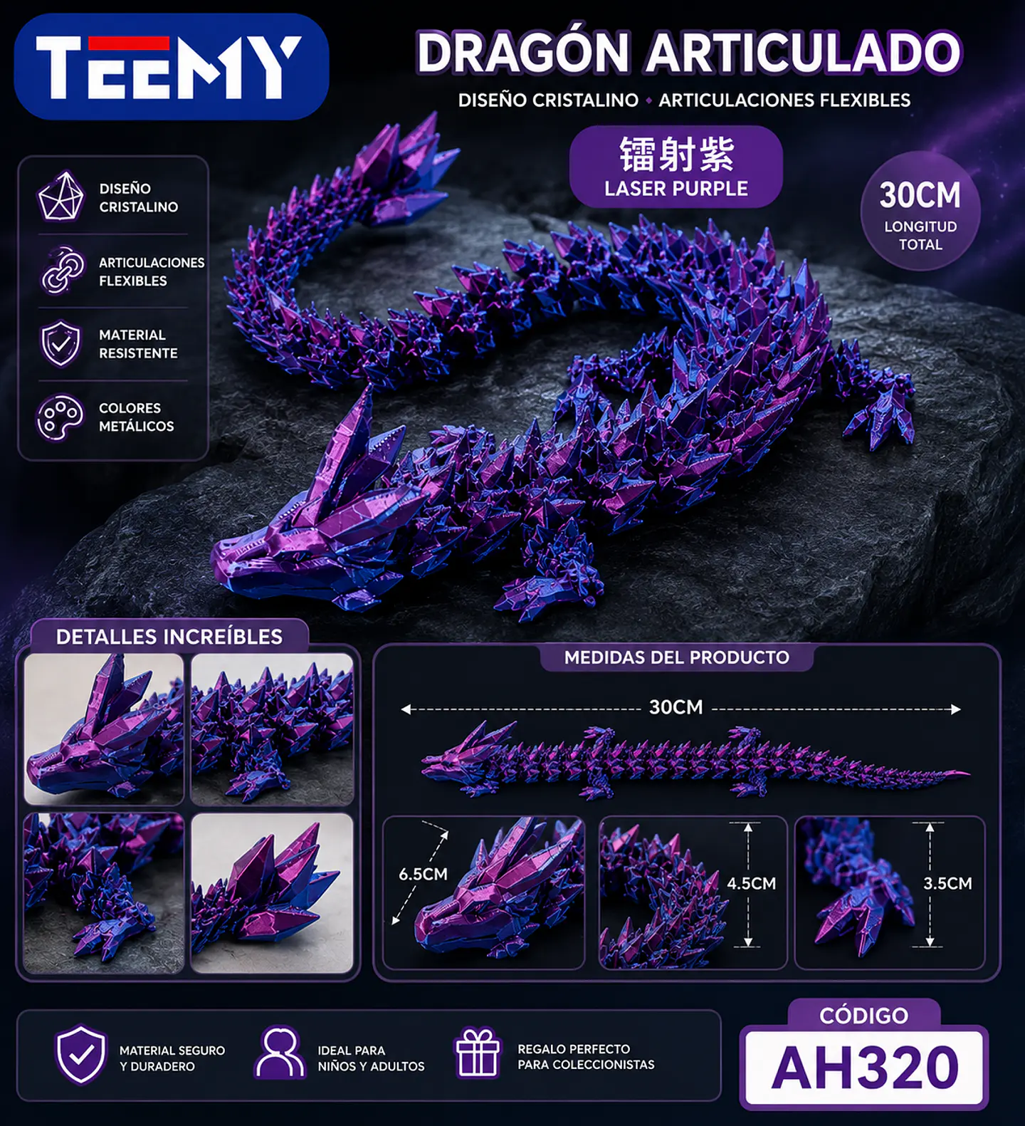 FIGURA DRAGON 3D ARTICULADO, 3 DEL MISMO POR MAYOR (AH320) 1