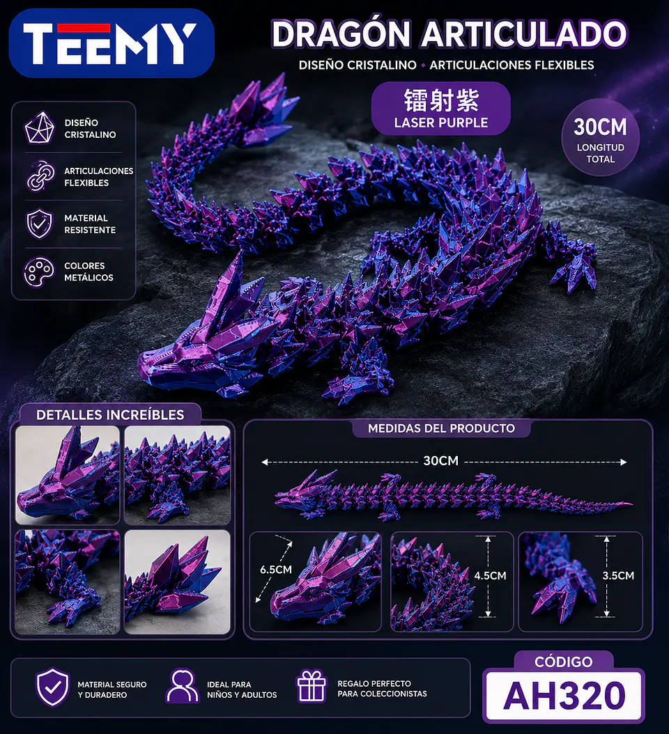 FIGURA DRAGON 3D ARTICULADO, 3 DEL MISMO POR MAYOR (AH320) 1
