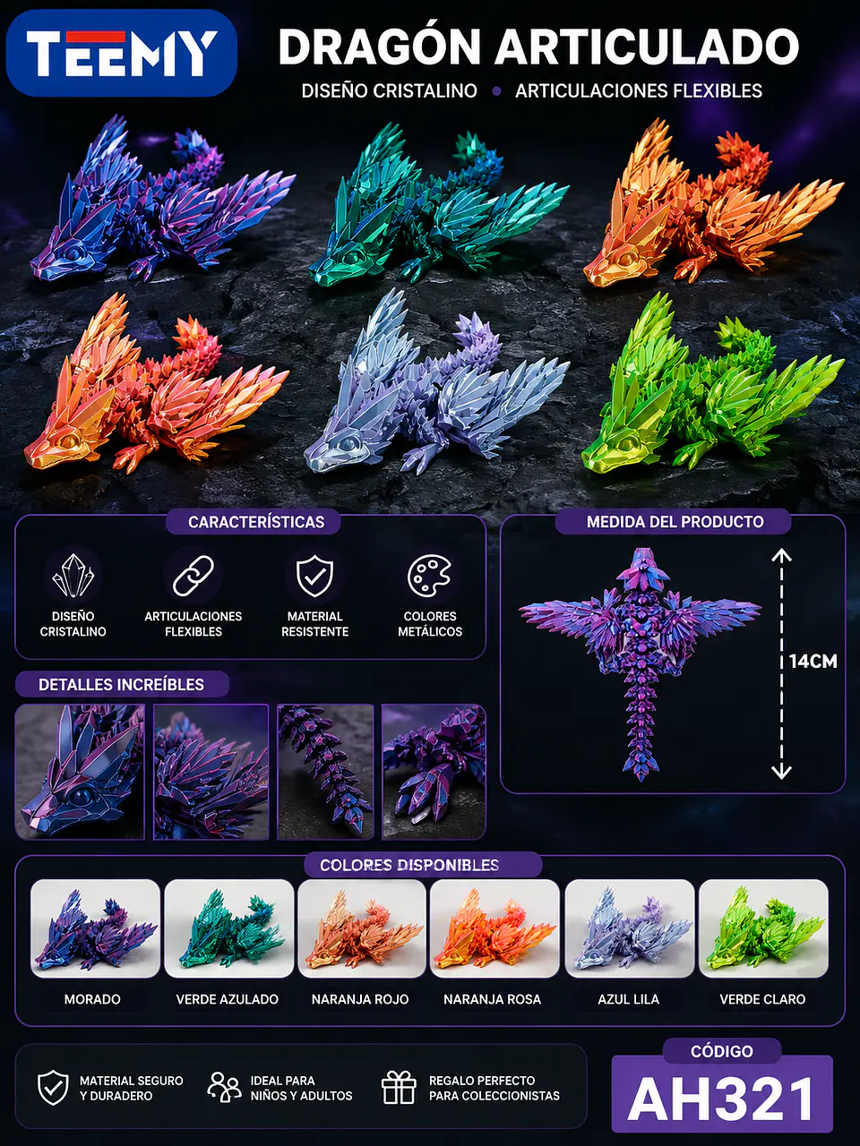 FIGURA DRAGON 3D ARTICULADO, 3 DEL MISMO POR MAYOR (AH321) 1