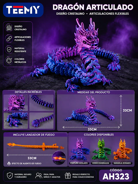 FIGURA DRAGON 3D ARTICULADO PAQUETE 12 PIEZAS AH323)