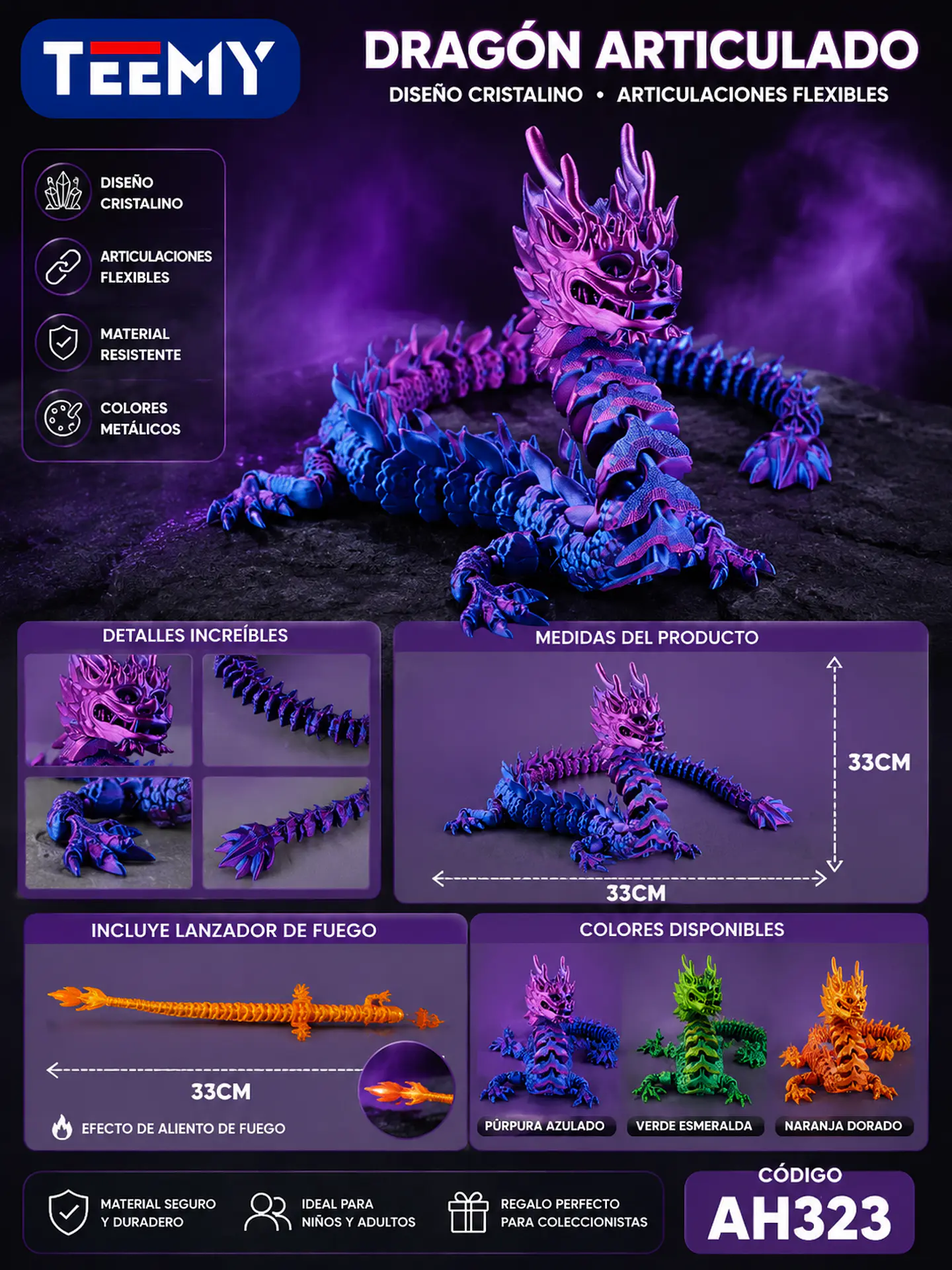 FIGURA DRAGON 3D ARTICULADO, 3 DEL MISMO POR MAYOR (AH323) 1