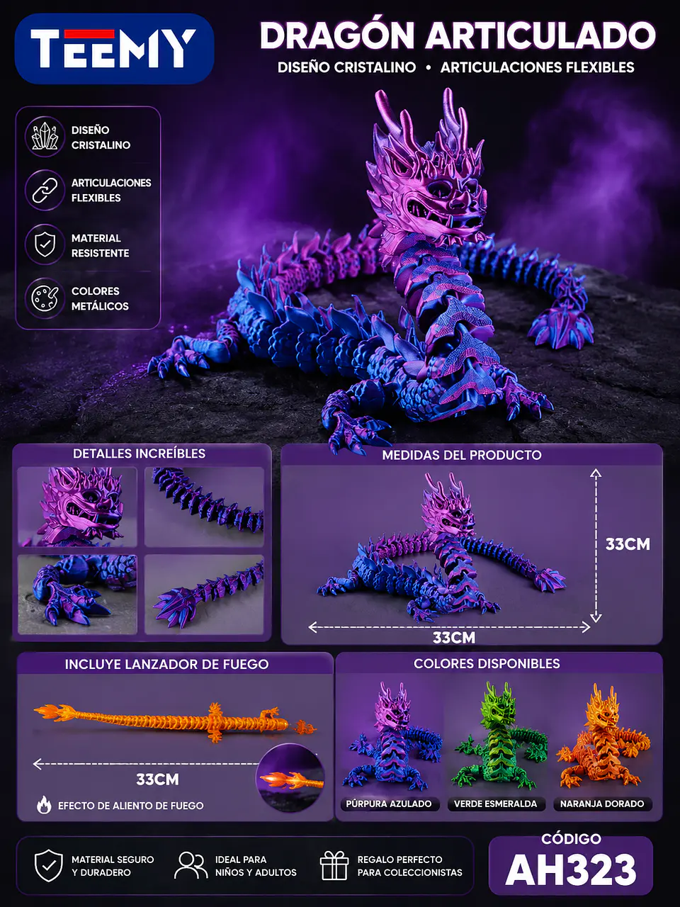 FIGURA DRAGON 3D ARTICULADO, 3 DEL MISMO POR MAYOR (AH323) 1