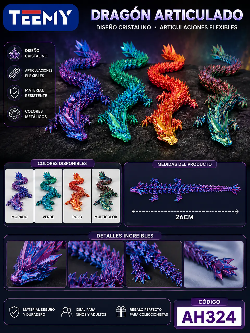 FIGURA DRAGON 3D ARTICULADO, 3 DEL MISMO POR MAYOR (AH324) 1