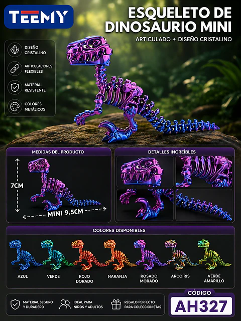 FIGURA DINOSAURIO 3D ARTICULADO PAQUETE 12 PIEZAS (AH327)