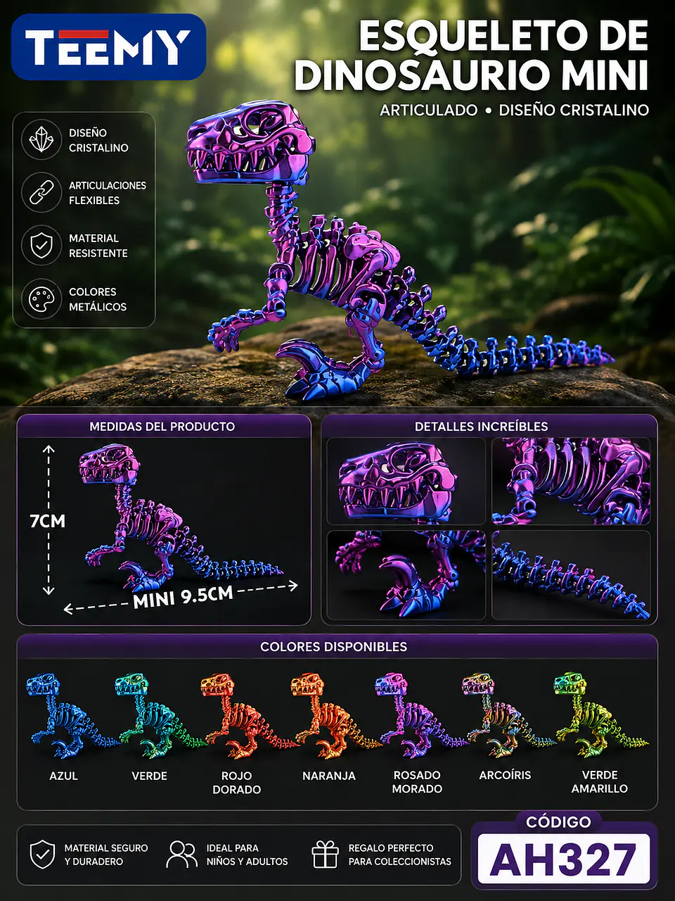 FIGURA DINOSAURIO 3D ARTICULADO PAQUETE 12 PIEZAS (AH327) 1