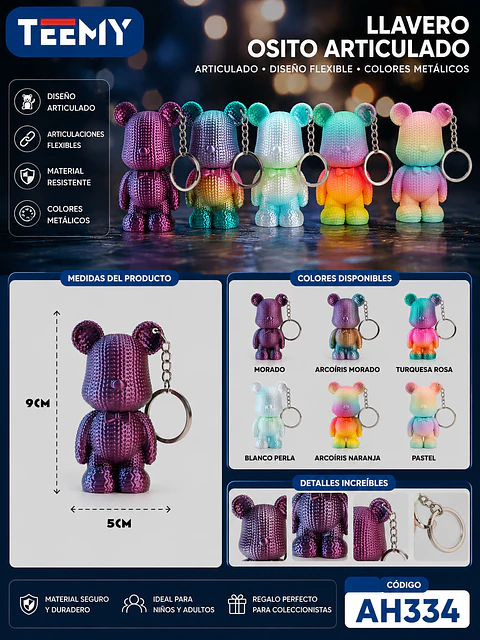 LLAVERO OSO 3D ARTICULADO PAQUETE 12 PIEZAS (AH334)