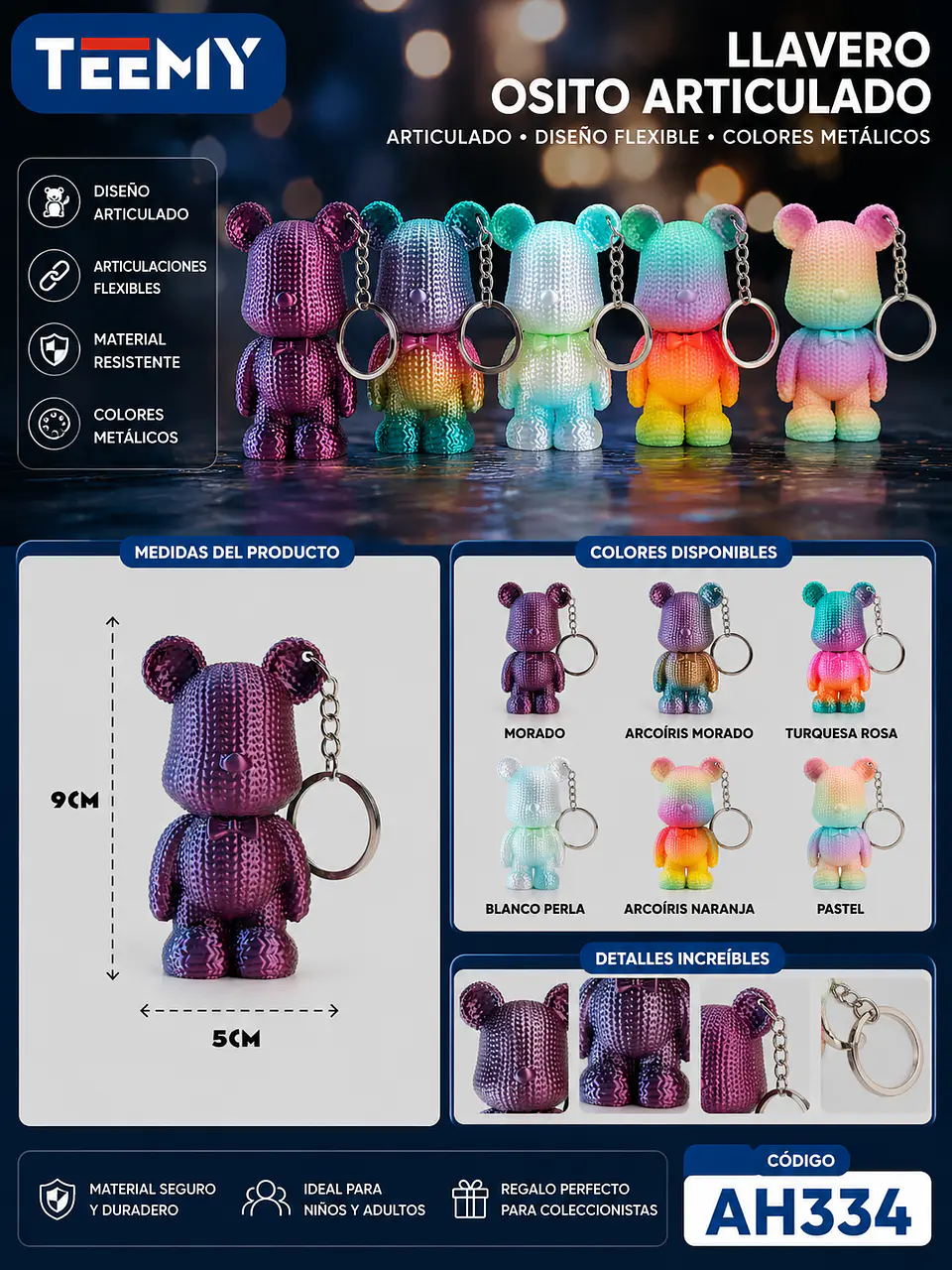 LLAVERO OSO 3D ARTICULADO PAQUETE 12 PIEZAS (AH334) 1