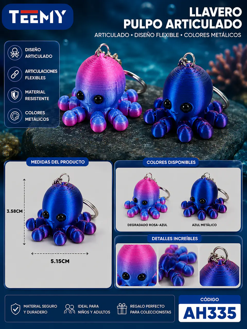 LLAVERO PULPO 3D ARTICULADO PAQUETE 12 PIEZAS 1