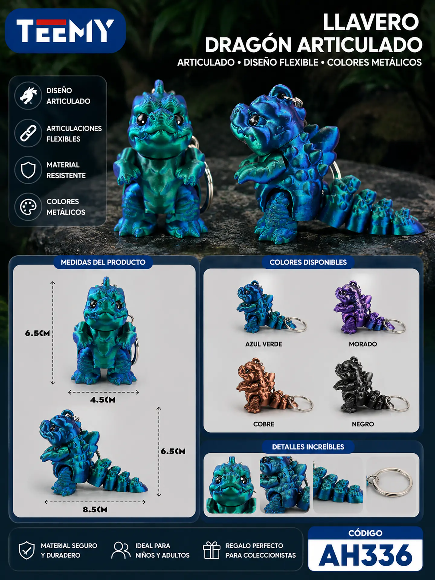 LLAVERO DINOSAURIO 3D ARTICULADO, 3 DEL MISMO POR MAYOR (AH336) 1