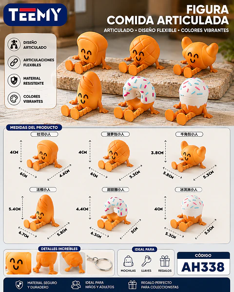 FIGURA COMIDA 3D ARTICULADO PAQUETE 12 PIEZAS (AH338)